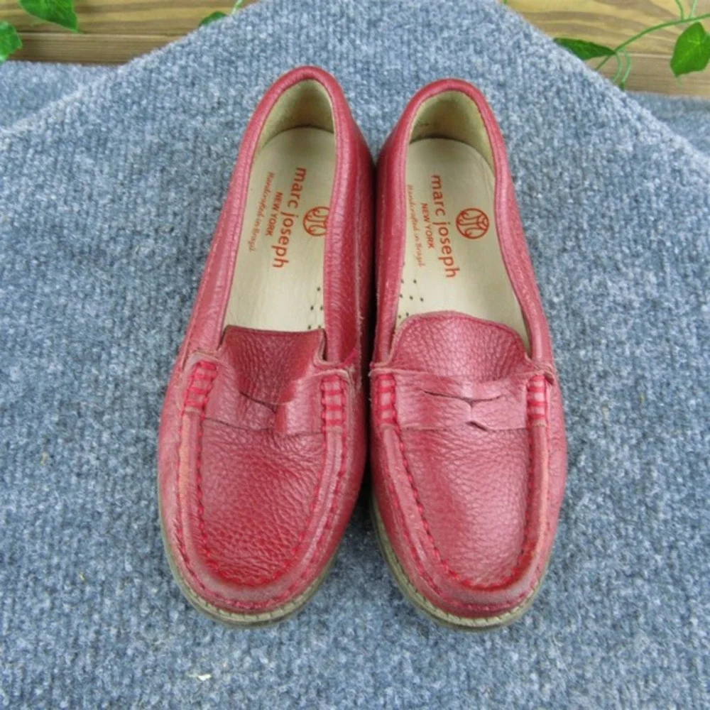 Marc Joseph New York Boys Penny Loafer Shoes Red Leather Slip On Size T 11.5 Med